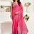 Pink designer linen printed one minute saree with unstitched blouse for party & festival