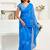 Royal blue linen printed ready to wear one minute saree traditional style with blouse piece