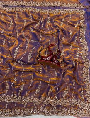 Violet Color Embroidered Space Silk Saree 1