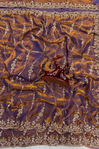 Violet Color Embroidered Space Silk Saree