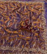 Violet Color Embroidered Space Silk Saree