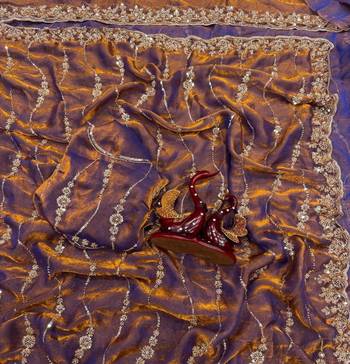 Violet Color Embroidered Space Silk Saree 2