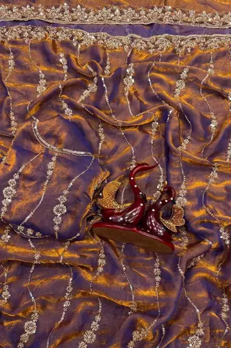 Violet Color Embroidered Space Silk Saree