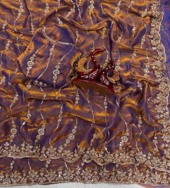 Violet Color Embroidered Space Silk Saree 3