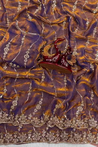 Violet Color Embroidered Space Silk Saree
