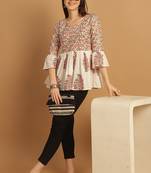 White & pink women's pure cotton jaipuri printed short top