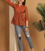 Orange women's pure cotton jaipuri printed short top