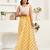 Mustard printed linen ready-to-wear saree with zari border & unstitched blouse