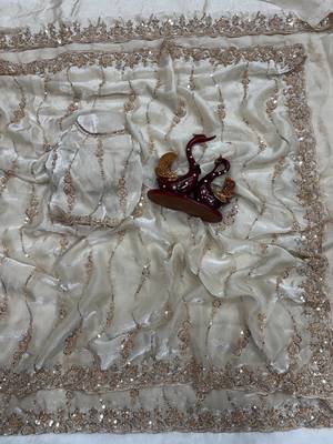 White Color Embroidered Space Silk Saree 1
