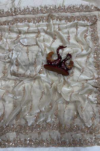 White Color Embroidered Space Silk Saree