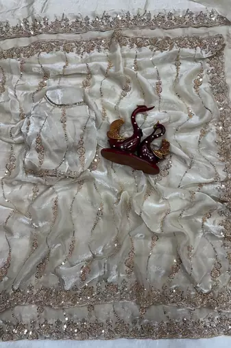 White Color Embroidered Space Silk Saree