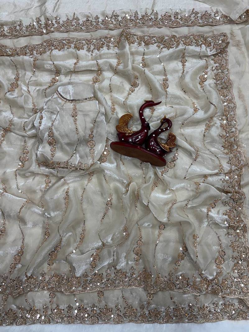 White Color Embroidered Space Silk Saree