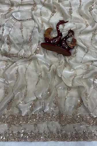 White Color Embroidered Space Silk Saree