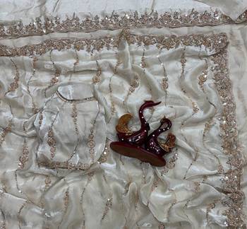 White Color Embroidered Space Silk Saree 3