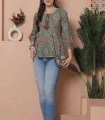 Sea green women's pure cotton jaipuri printed short top