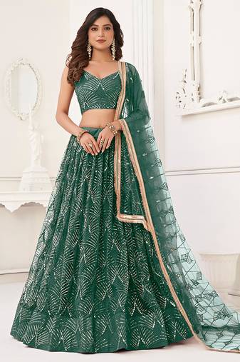 Green Thread & Sequins Embroidery Work Net