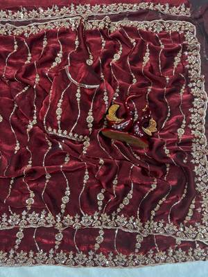 Wine Color Embroidered Space Silk Saree 1