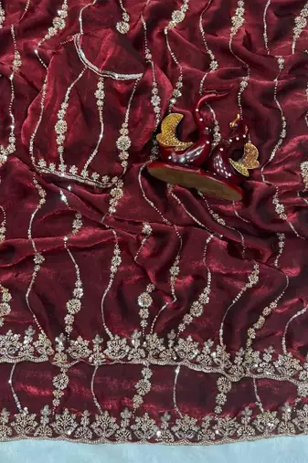 Wine Color Embroidered Space Silk Saree