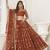 Brown Thread & Sequins Embroidery Work Net Lehenga