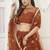 Brown Thread & Sequins Embroidery Work Net Lehenga
