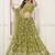 Olive Green Thread & Sequins Embroidery Work Net Lehenga