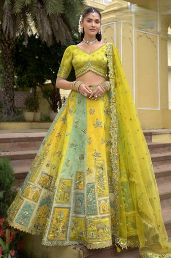 Yellow Silk Embroidered Lehenga Choli With Dupatta