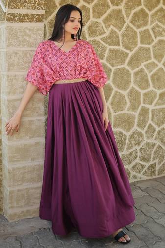 Wine Chinnon Printed Gown     Everyday Wear