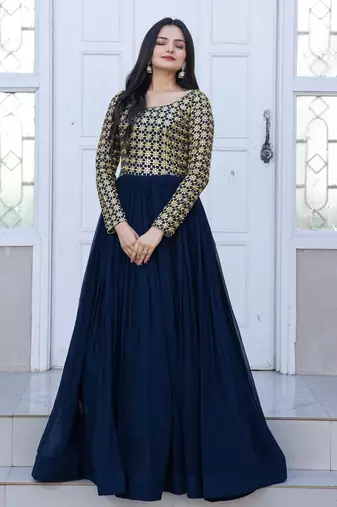 Rama Faux Blooming Printed Gown     Daily Wear