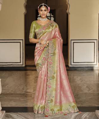 Premium soft silk blend weaving saree with rich embroidery & work blouse 1