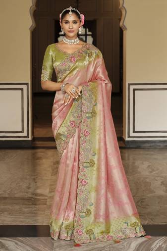 Premium designer soft silk weaving saree with rich embroidery & heavy work blouse