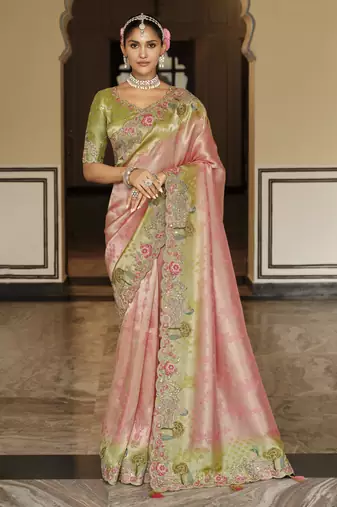 Premium designer soft silk weaving saree with rich embroidery & heavy work blouse
