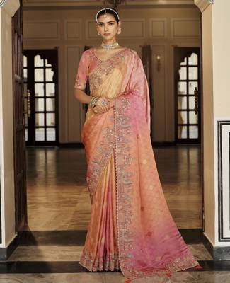 Soft silk blend zari weaving saree with khatli embroidery  party & wedding wear 1