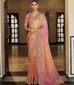 Soft silk zari weaving saree with heavy khatli embroidery     party & wedding wear