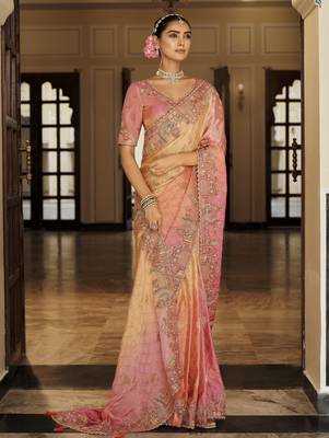 Soft silk blend zari weaving saree with khatli embroidery  party & wedding wear 2
