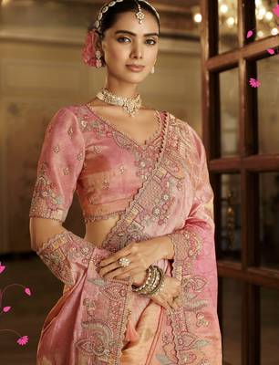 Soft silk blend zari weaving saree with khatli embroidery  party & wedding wear 3