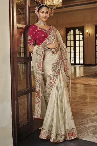 Exquisite designer silk saree with beautiful zari weave & heavy blouse work