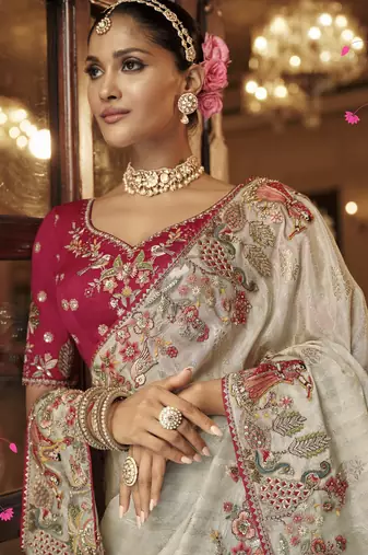 Exquisite silk blend saree with beautiful zari weave & blouse work