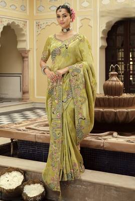 Soft silk blend zari weaving saree with khatli embroidery  party & wedding wear 1