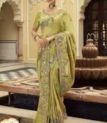 Soft silk zari weaving saree with heavy khatli embroidery     party & wedding wear
