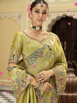 Soft silk blend zari weaving saree with khatli embroidery  party & wedding wear 2