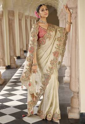 Luxury soft silk blend saree with weaving & embroidered blouse 1