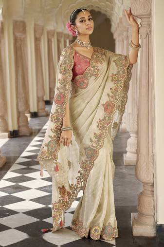 Luxury soft silk saree with designer weaving & heavy embroidered blouse