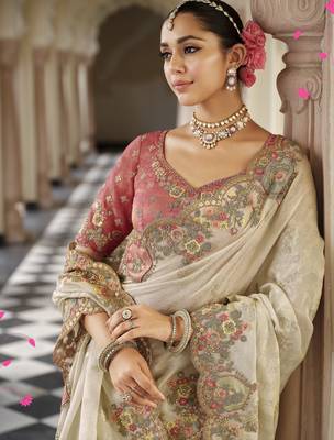 Luxury soft silk blend saree with weaving & embroidered blouse 2