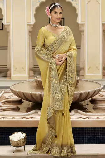 Premium designer soft silk weaving saree with rich embroidery & heavy work blouse