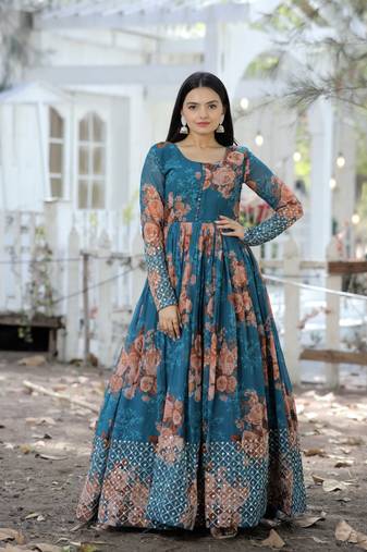 Rama Embroidered & Printed Georgette Gown     Party Wear
