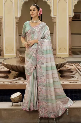 Exquisite designer silk saree with beautiful zari weave & heavy blouse work