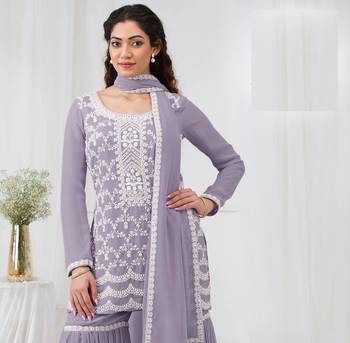 Purple embroidered georgette stitched palazzo style salwar suit 2