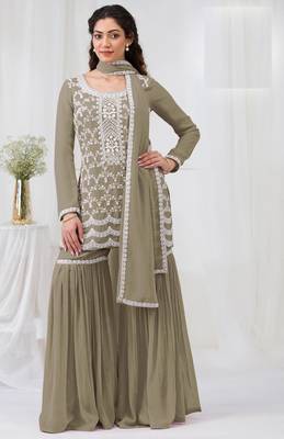 Green embroidered georgette stitched palazzo style salwar suit 1