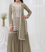 Green embroidered georgette stitched palazzo style salwar suit