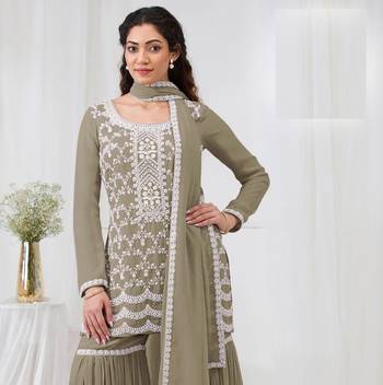 Green embroidered georgette stitched palazzo style salwar suit 2